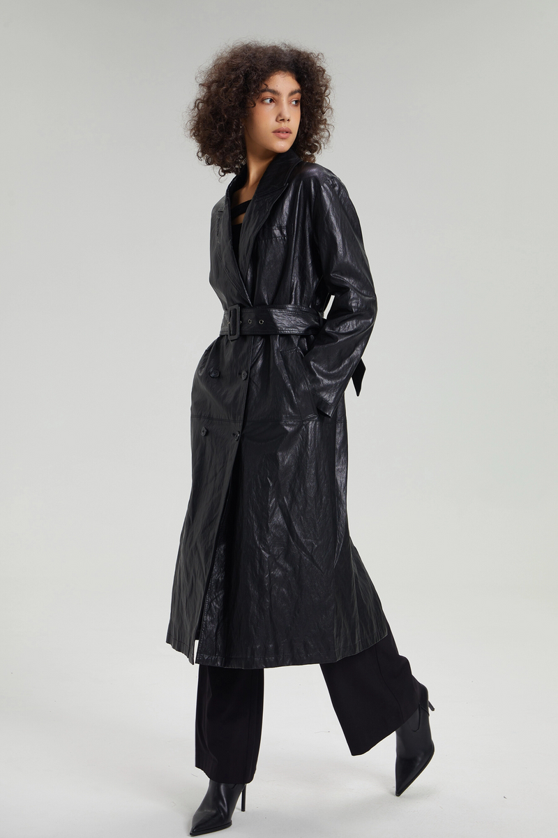 Women's Black Long Leather Jacket|Italian Design | Avrà MILANO